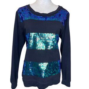 H&M Blue Irredescent Sequin Stripe Long Sleeves Top Sweatshirt Size Large